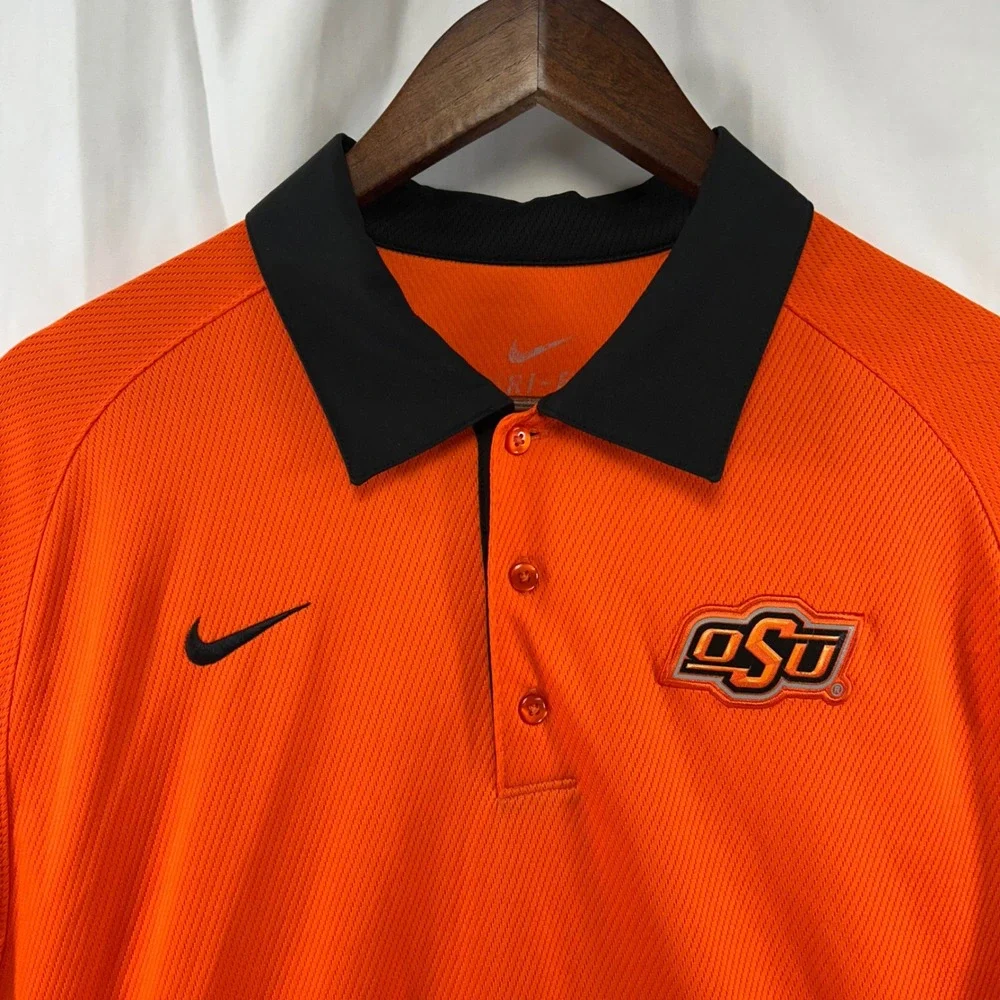 Nike‎ Oklahoma State Cowboys Polo Shirt Mens L Orange OSU Dri-FIT Short Sleeve